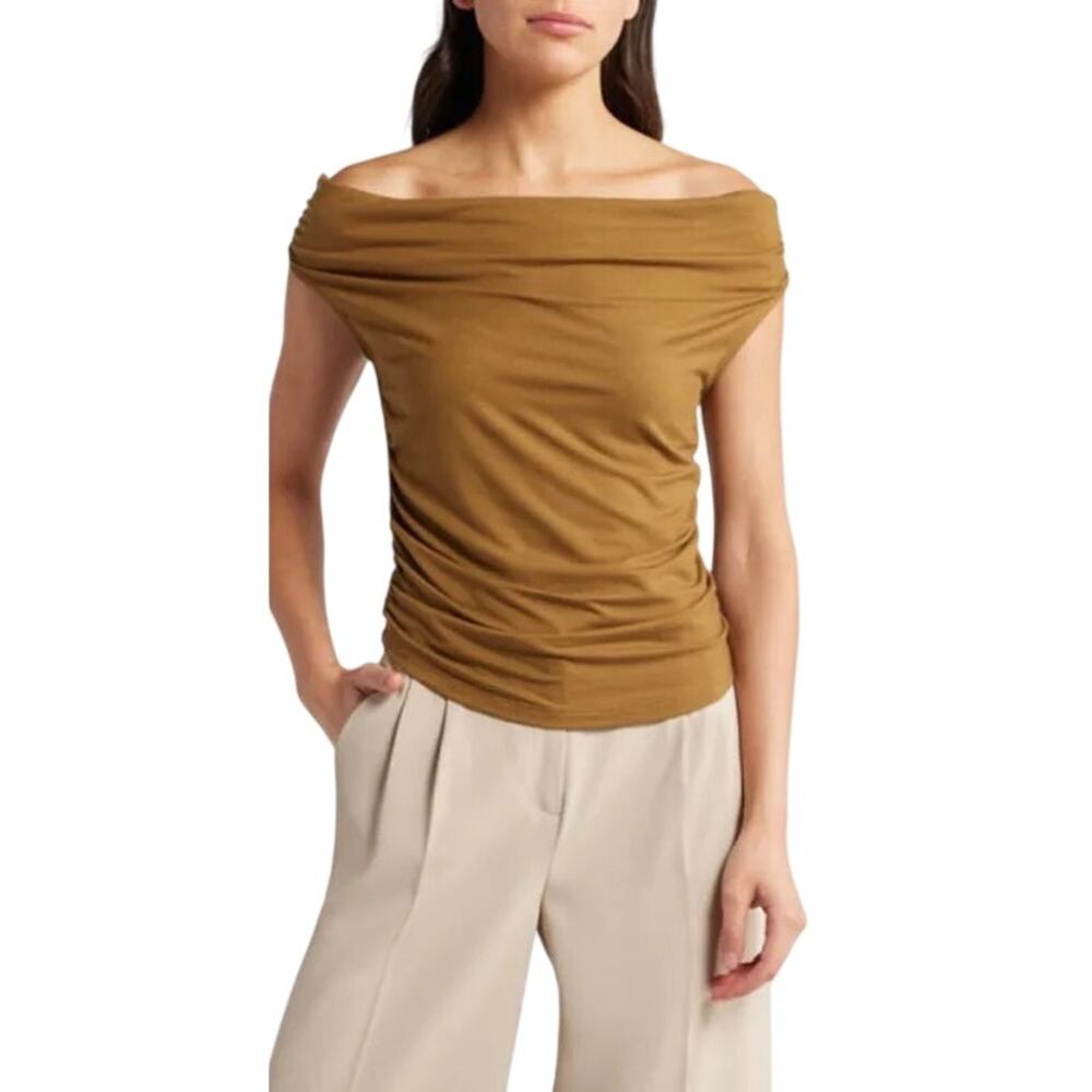 NWT Reformation Darcy Knit Off Shoulder Top Brown Bronze Large L